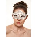 Kayso Classic Crowne White Laser Cut Masquerade Mask with Clear Rhinestones One Size K2001WH